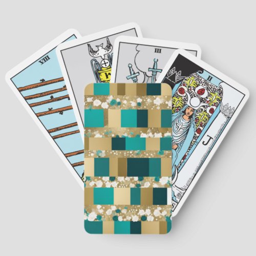 Teal Green And Gold Geometric Pattern With Flowers Tarot Cards