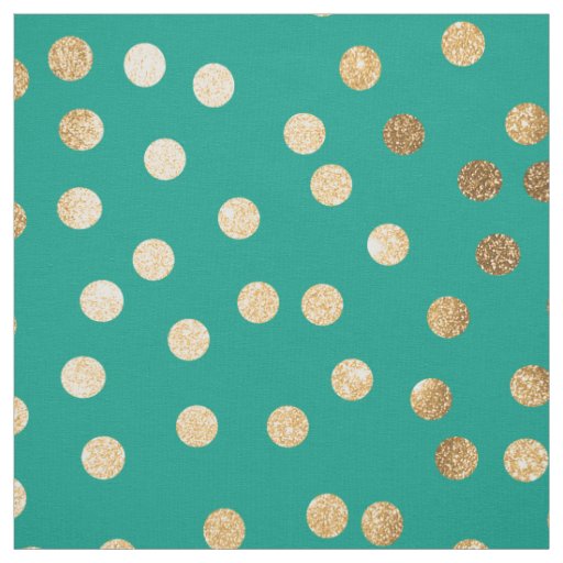 Teal Green and Gold Glitter City Dots Fabric