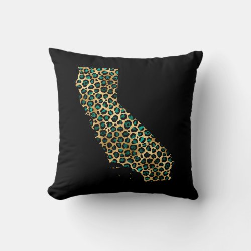 Teal Green and Gold Leopard Glam California Throw Pillow