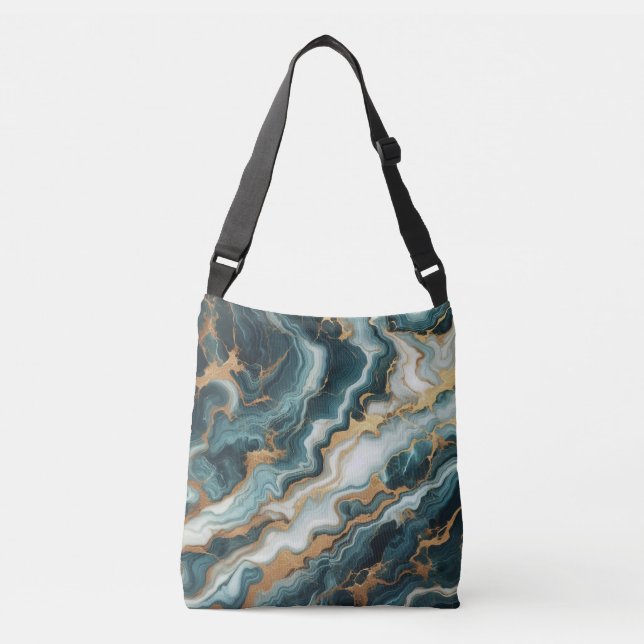 Teal Green And Gold Marble Crossbody Bag (Front)