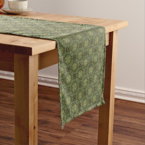 Teal Green and Gold Vintage Knit Pattern Short Table Runner