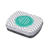 Teal Green and Gray Chevron Pattern and Monogram Candy Tin (Side)