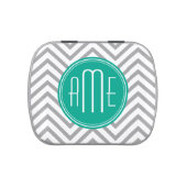 Teal Green and Gray Chevron Pattern and Monogram Candy Tin (Top)