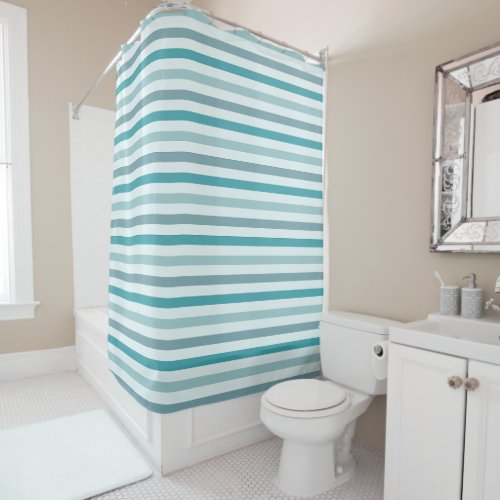 Teal Green and Mint Stripes Pattern Shower Curtain