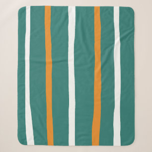 Teal Green and Orange Minimalist Vertical Stripes Sherpa Blanket