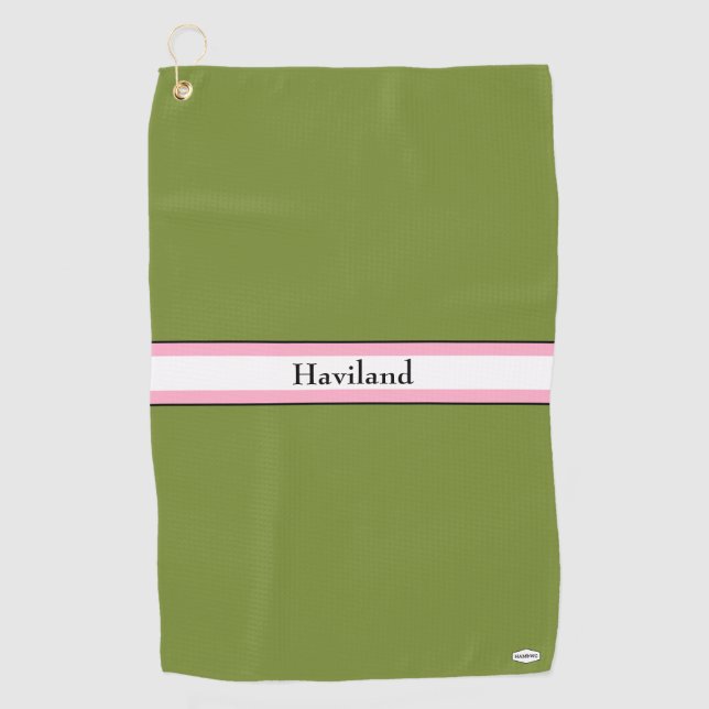Teal Green and Pink Personalized Golf Towel HAMbWG (Front)