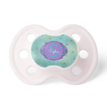 Teal Green and Purple Mermaid Scales Monogram Pacifier