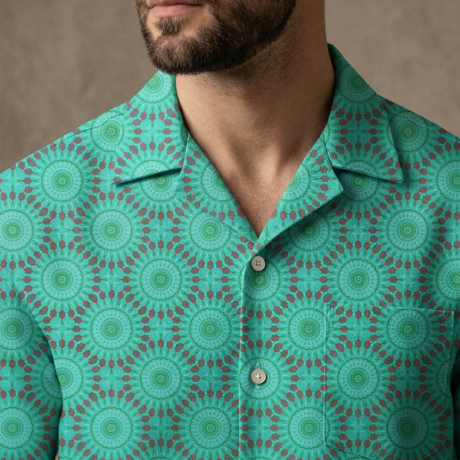 Teal Green and Red Geometric Kaleidoscope Mandala Fabric (Creator Uploaded)