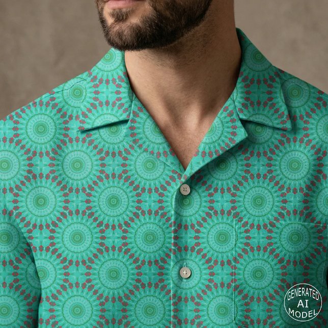 Teal Green and Red Geometric Kaleidoscope Mandala Fabric (Creator Uploaded)
