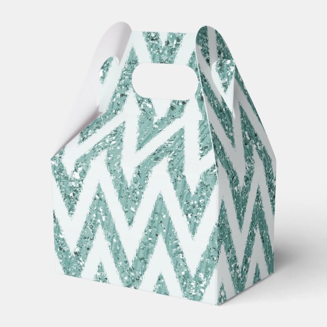 Teal Green and White Faux Glitter Zigzag Favor Boxes (Back Side)
