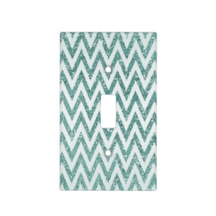 Teal Green and White Faux Glitter Zigzag Light Switch Cover
