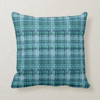 Teal, Green and White Retro Plaid Pillow 16x16