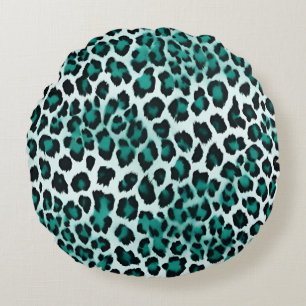 Teal Green Animal Print Round Pillow
