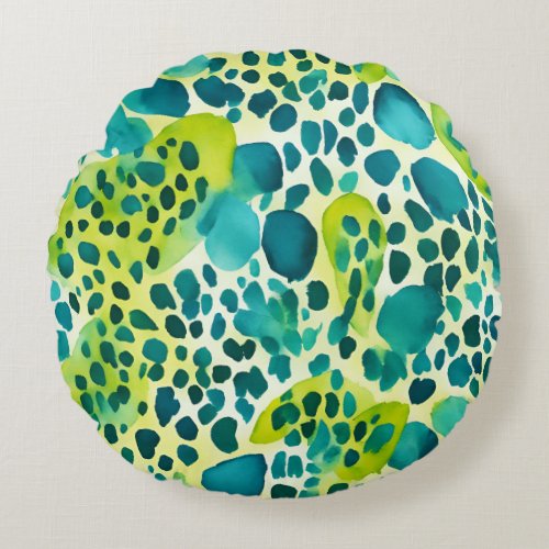 Teal Green Animal Print  Round Pillow