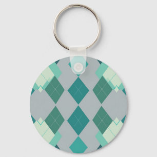 Teal Green Argyle Diamond Pattern Keychain