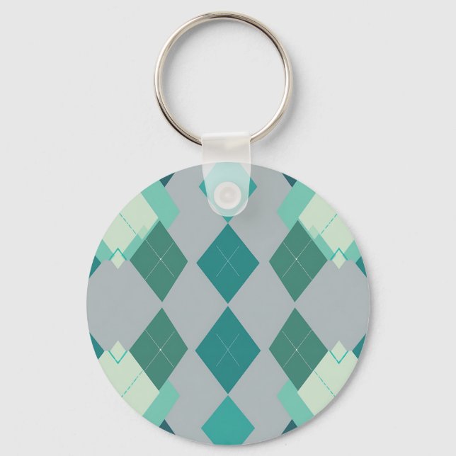 Teal Green Argyle Diamond Pattern Keychain (Front)