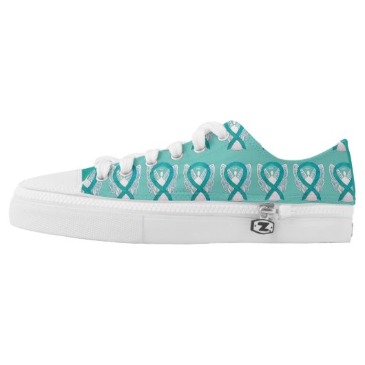 Teal Green Awareness Ribbon Angel Custom Sneakers (Left Shoe Outside)