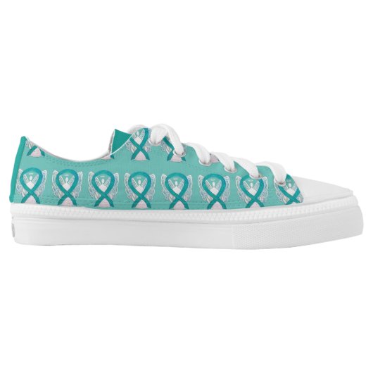 Teal Green Awareness Ribbon Angel Custom Sneakers (Left Shoe Inside)