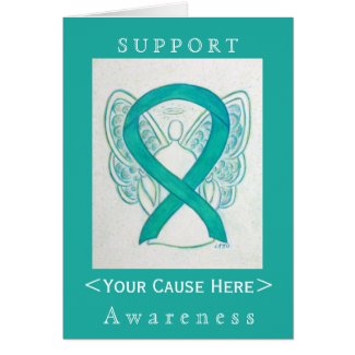 Teal Green Awareness Ribbon Angel Customized Card