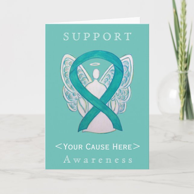 Teal Green Awareness Ribbon Angel Customized Card (Front)