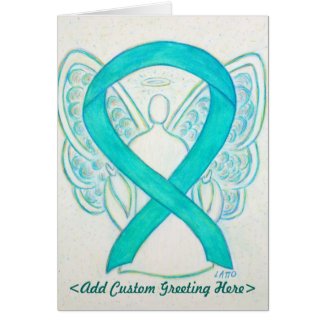 Teal Green Awareness Ribbon Angel Greeting Card