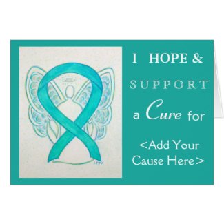 Teal Green Awareness Ribbon Angel Greeting Cards