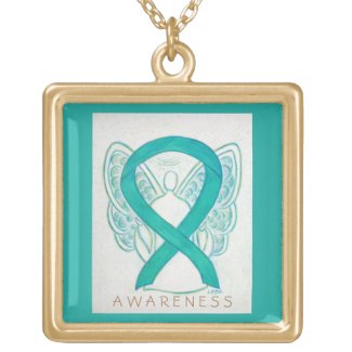 Teal Green Awareness Ribbon Angel Jewelry Necklace