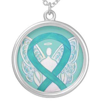Teal Green Awareness Ribbon Angel Jewelry Necklace