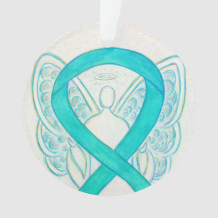Teal Green Awareness Ribbon Angel Ornaments
