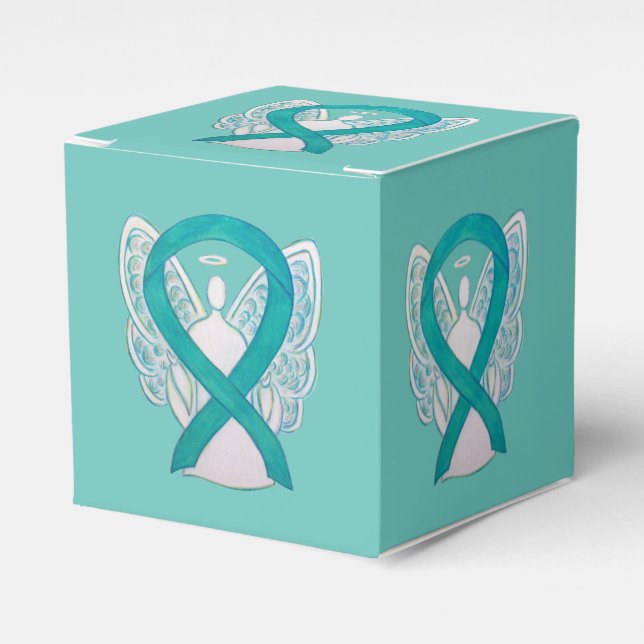 Teal Green Awareness Ribbon Angel Party Favor Box (Front Side)