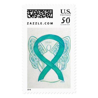 Teal Green Awareness Ribbon Angel Postage Stamp