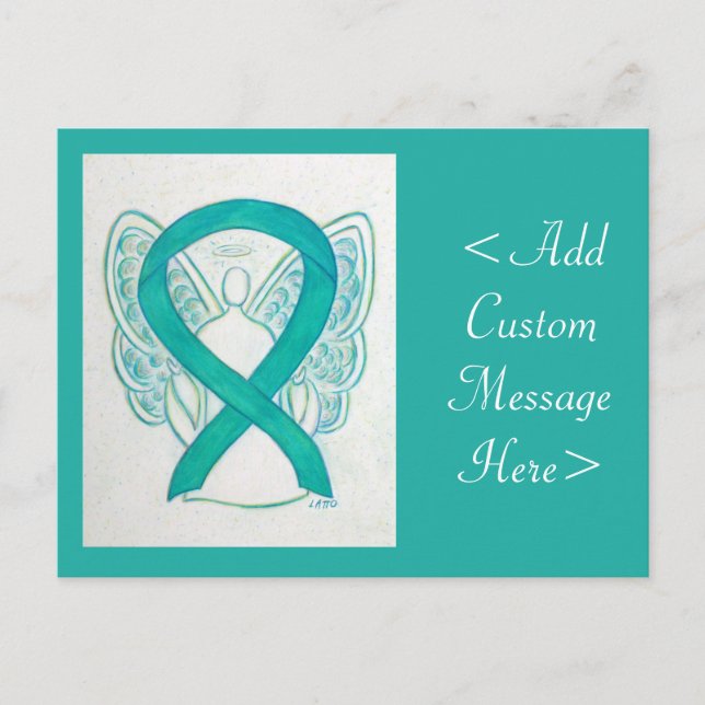 Teal Green Awareness Ribbon Angel Postcard (Front)
