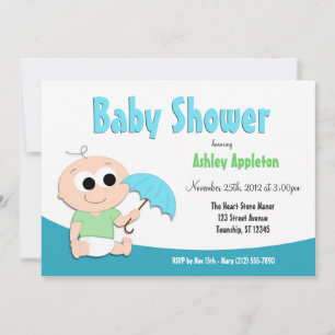 Teal & Green Baby Umbrella - Shower Invitations