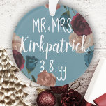 Teal Green Beige Burgundy Wedding Roses Christmas Ornament<br><div class="desc">This beautiful wedding keepsake is perfect for a botanical springtime wedding aesthetic. Surprise the bride and groom with a ornament to commemorate their first Christmas. Versatile for burgundy,  teal,  beige,  and rose gold wedding colors.</div>