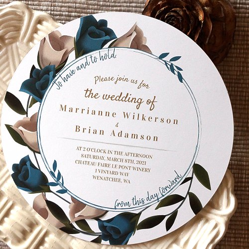 Teal Green Beige Garden Roses Boho Wedding Invitation