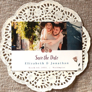 Teal Green, Beige Rose Wedding Save the Date Cards