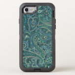 Teal-Green & Beige Vintage Paisley Fabric Texture OtterBox Defender iPhone SE/8/7 Case<br><div class="desc">Cool teal-green tones with beige accent vintage floral paisley pattern design with fabric texture print.</div>