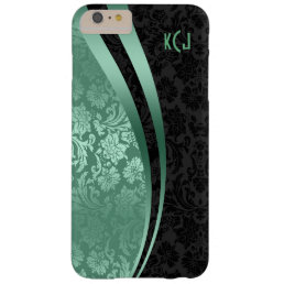 Teal-Green &amp; Black Damask &amp; Stripes Barely There iPhone 6 Plus Case