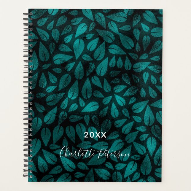 Teal green black foliage leaves planner (Front)