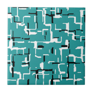 Teal Green Black White Modern Pattern Ceramic Tile