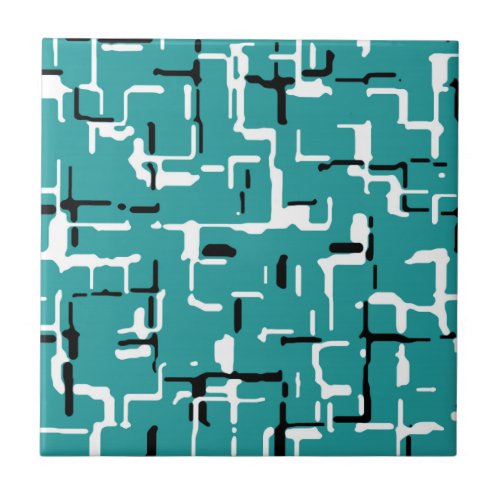 Teal Green Black White Modern Pattern Ceramic Tile