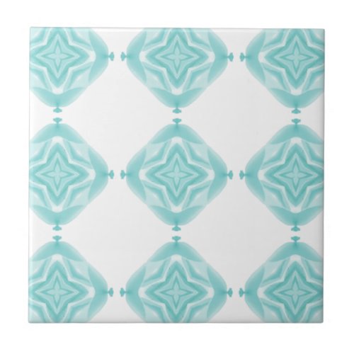 Teal green blue 4 point geometric design white  ceramic tile