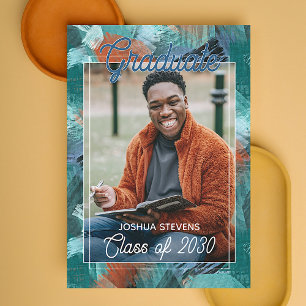 Teal Green Blue Abstract Graduation Announcement Postcard