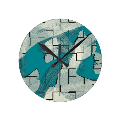 Teal Green Blue Abstract Pattern Round Clock