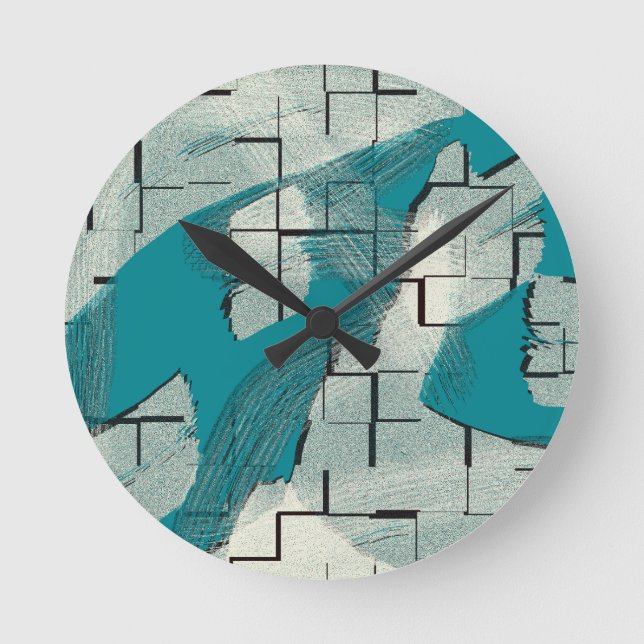 Teal Green Blue Abstract Pattern Round Clock (Front)