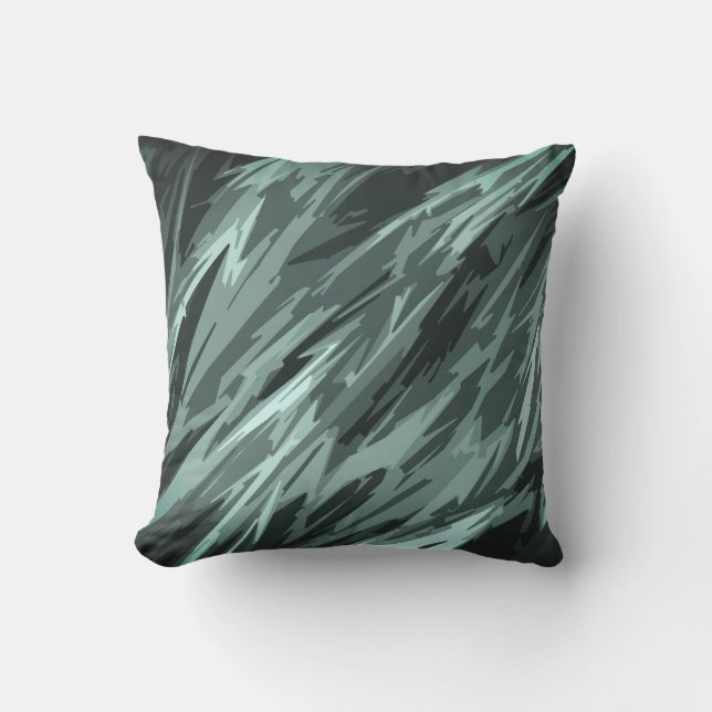 Teal Green Blue Black Abstract Pattern Outdoor Pillow (Front)