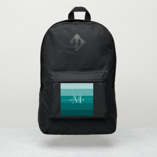 Teal Green Blue Color Block Monogram Name  Port Authority Backpack