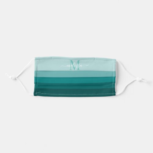 Teal Green Blue Color block Monogram Style Name  Adult Cloth Face Mask