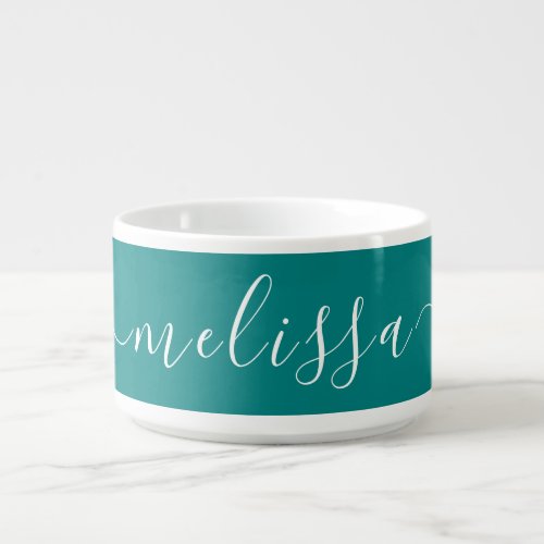 Teal Green Blue Color block Monogram Style Name  Bowl