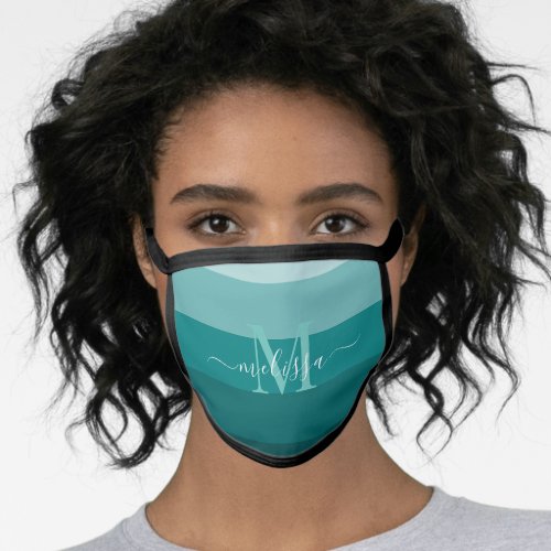 Teal Green Blue Color block Monogram Style Name  Face Mask